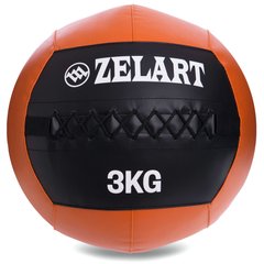 Мяч волбол для кроссфита и фитнеса 3кг Zelart WALL BALL FI-5168-3 (PU, наполнитель-метал. гранулы, d-33см, черный-оранжевый)