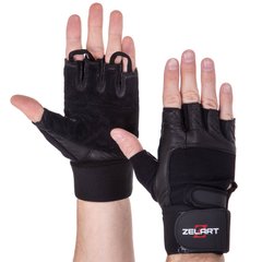Перчатки для тяжелой атлетики кожаные ZELART SB-161085 (спандекс, эластан, открытые пальцы, р-р S-XXL, черный)