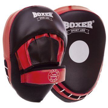 Лапа Изогнутая для бокса и единоборств BOXER Элит 2013-01 Черный-красный 23х19х4,5см 2шт