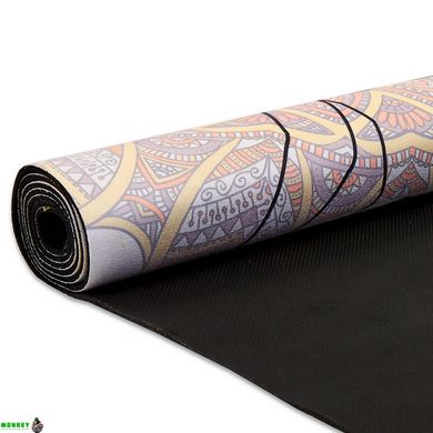 Коврик для йоги Замшевый Record FI-5662-24 размер 183x61x0,3см бежевый с принтом Спокойствие Лотоса