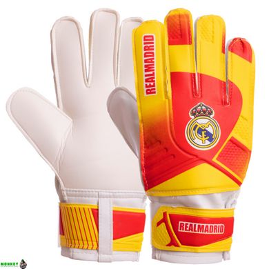 Перчатки вратарские FB-6460-1 REAL MADRID (PVC, р-р 8-10, красный-желтый)