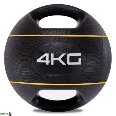 Мяч медицинский медбол с двумя ручками Zelart TA-7827-4 вес-4кг d-25см черный-желтый