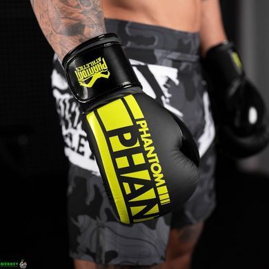 Боксерські рукавиці Phantom APEX Elastic Neon Black/Yellow 10 унцій (Бинти 4м. в подарунок)