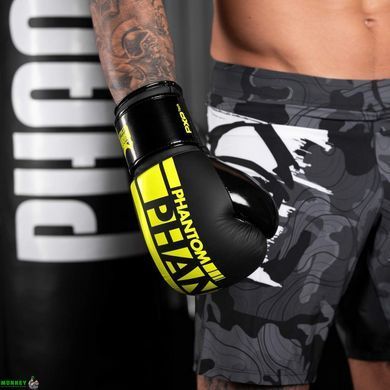 Боксерські рукавиці Phantom APEX Elastic Neon Black/Yellow 10 унцій (Бинти 4м. в подарунок)
