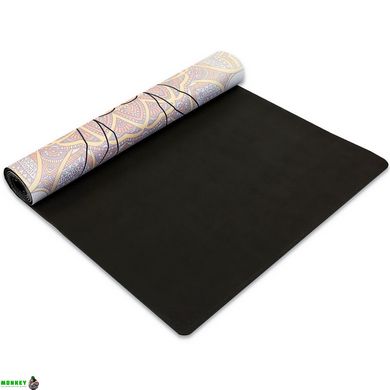 Коврик для йоги Замшевый Record FI-5662-24 размер 183x61x0,3см бежевый с принтом Спокойствие Лотоса