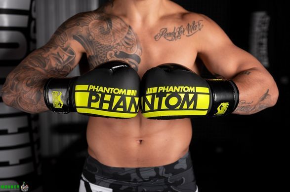Боксерські рукавиці Phantom APEX Elastic Neon Black/Yellow 10 унцій (Бинти 4м. в подарунок)