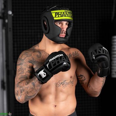 Боксерский шлем Phantom APEX Full Face Neon One Size Black/Yellow (капа в подарок)