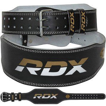 Пояс для тяжелой атлетики RDX 6 кожаный Black Gold 2XL