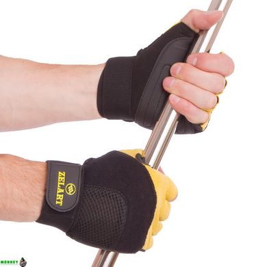 Перчатки для фитнеса и тяжелой атлетики кожаные Zelart Gel Tech BC-3611 M-XL черный-желтый
