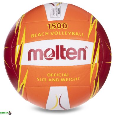 Мяч для пляжного волейбола PU MOLTEN V5B1500-OR-SH (PU, №5, 3 слоя, сшит вручную)