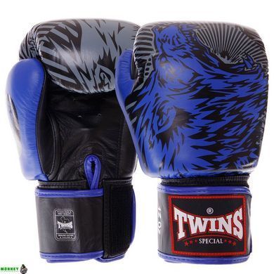 Рукавички боксерські шкіряні TWINS FBGVL3-50 Синій 14 унції WOLF 10-14oz