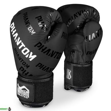 Боксерские перчатки Phantom APEX Velcro Black 12 унций (Бинты 4м. в подарок)