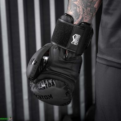 Боксерские перчатки Phantom APEX Velcro Black 12 унций (Бинты 4м. в подарок)