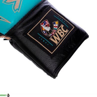 Рукавички боксерські професійні шкіряні на шнурівці VNM Hammer Pro VL-2021 14 унцій бірюзовий-золотий-чорний