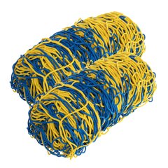 Сетка на ворота футбольные тренировочная безузловая (2шт) SP-Planeta ЕВРО ЭЛИТ 1 SO-2323 (PP 4мм, ячейка 12см, р-р 2,6х7,5м, глубина 1х1м, желтый-сини