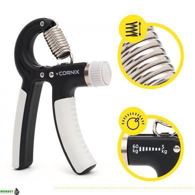 Еспандер кистьовий Cornix 5-60 кг з регульованим навантаженням XR-0142 Black/Grey