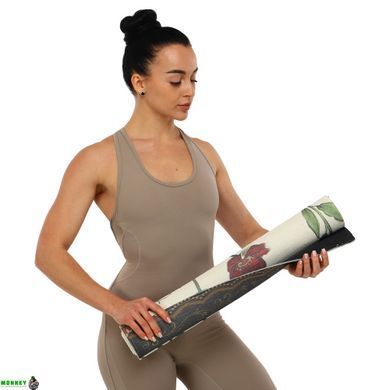 Коврик для йоги Льняной (Yoga mat) Record FI-7157-2 размер 183x61x0,3см с цветочным принтом