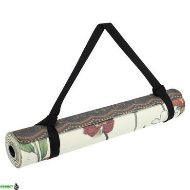 Коврик для йоги Льняной (Yoga mat) Record FI-7157-2 размер 183x61x0,3см с цветочным принтом