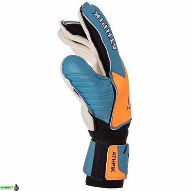 Перчатки вратарские юниорские с защитными вставками на пальцы ATHPIK SP-Sport FB-9277B Оранжевый-синий 6 (PVC, р-р 5-7,)