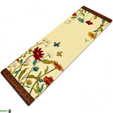 Килимок для йоги Джутовий (Yoga mat) Record FI-7157-2 розмір 183x61x0,3см з квітковим принтом