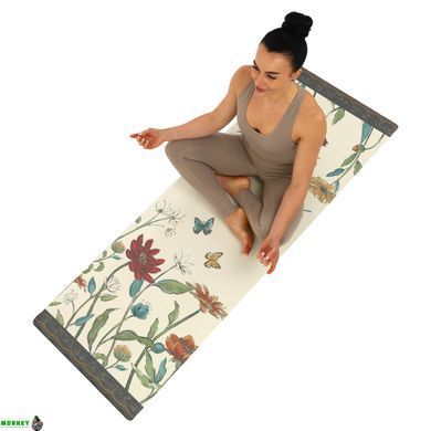 Коврик для йоги Льняной (Yoga mat) Record FI-7157-2 размер 183x61x0,3см с цветочным принтом