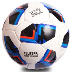 М'яч футбольний №5 PU ламін. MATSA FB-0710 (№5, 5 сл., пошитий вручну, білий-чорний-синій)
