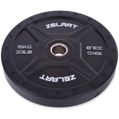 Бамперные диски для кроссфита Bumper Plates резиновые d-51мм Zelart TA-2258-15 15кг (d-45см,черный)