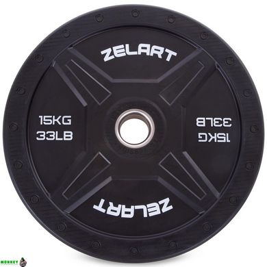 Диски (блини) бамперні для кросфіту Zelart Bumper Plates TA-2258-15 51мм 15кг чорний