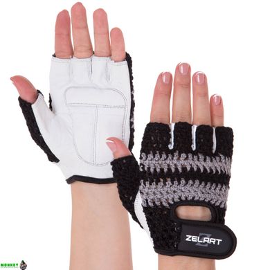Перчатки для фитнеса и тренировок женские Zelart SB-161956 размер XS-M черный-белый