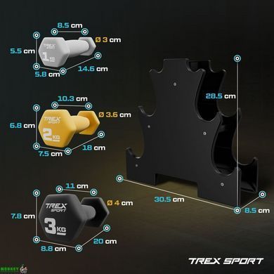 Набор фитнеса гантелей TREX Sport TX-V120VS с подставкой 12кг