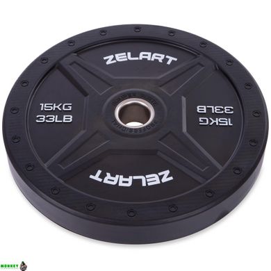 Диски (блини) бамперні для кросфіту Zelart Bumper Plates TA-2258-15 51мм 15кг чорний