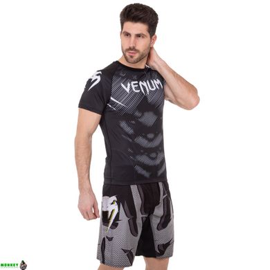 Комплект компрессионный мужской (футболка с коротким рукавом и шорты) VNM CO-003-CO-8141 (полиэстер, эластан, M-2XL, черный-серый)