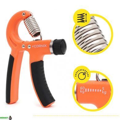 Еспандер кистьовий Cornix 5-60 кг з регульованим навантаженням XR-0143 Orange/Black