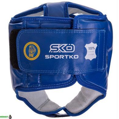 Шолом боксерський відкритий шкіряний ФБУ SPORTKO ОК1 SP-4706 Синій M