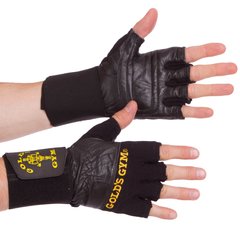 Перчатки для тяжелой атлетики кожаные GOLDS GYM BC-3603 размер S-XL черный