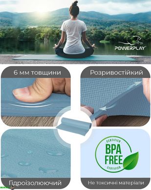 Килимок для йоги та фітнесу PowerPlay 4010 (173*61*0.6) Зелений