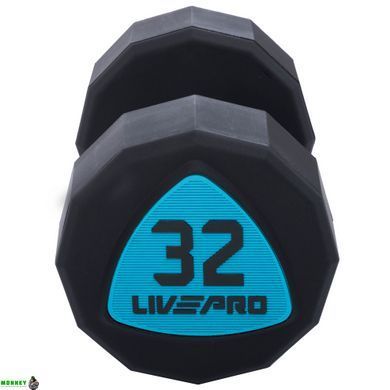 Гантелі цільні професійні з поліуретановим покриттям LivePro LP8003-32 (2х32кг)