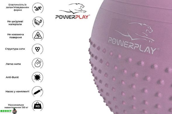 Мяч для фитнеса PowerPlay 4003 65 см Лиловый + насос