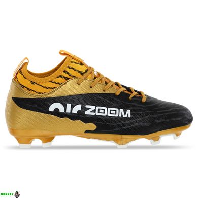 Бутсы футбольная обувь с носком ZOOM 220909-4 GOLD/WHITE/BLACK размер 40-45 (верх-PU, подошва-термополиуретан (TPU), золотой-белый-черный)