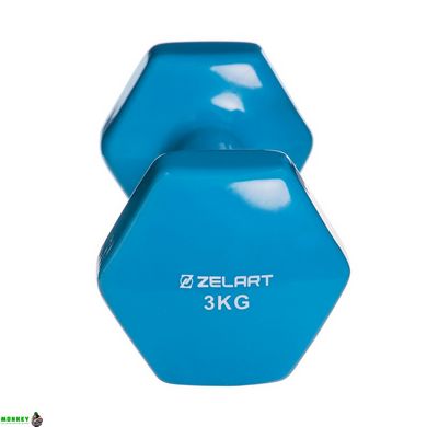 Гантелі для фітнесу з вініловим покриттям Zelart TA-2777-3 1шт 3кг кольори в асортименті
