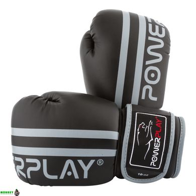 Боксерские перчатки PowerPlay 3010 черно-серые 14 унций