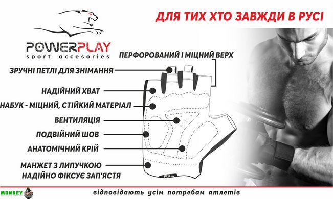 Рукавички для фітнесу PowerPlay 1953 Чорні S