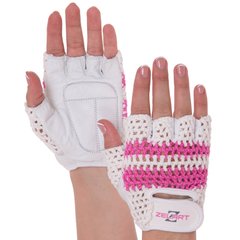 Рукавички для фітнесу жіночі Zelart SB-161958 розмір XS-M білий-рожевий