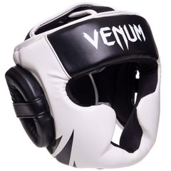 Шлем боксерский с полной защитой кожаный VENUM CHALLENGER VN0771 размер универсальный (one size) черный-белый