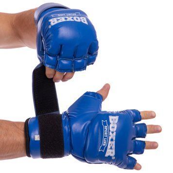 Рукавички гібридні для єдиноборств ММА шкіряні (Іригумі) BOXER 2019-01 Синій L (р-р L,)