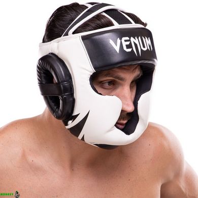 Шолом боксерський з повним захистом шкіряний VENUM CHALLENGER VN0771 розмір універсальний (one size) чорний-білий