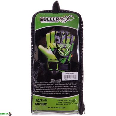 Воротарські рукавиці SOCCERMAX GK-017 розмір 8-10 зелений-чорний