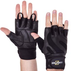 Рукавички для важкої атлетики шкіряні ZELART SB-161064 (спандекс, неопрен, відкриті пальці, р-р S-XXL, чорний)