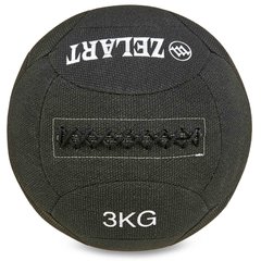 Мяч для кроссфита набивной в кевларовой оболочке 3кг Zelart WALL BALL FI-7224-3 (кевлар, наполнитель-метал. гранулы, d-35см, черный)
