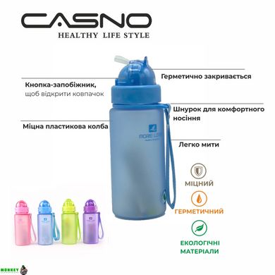 Бутылка для воды CASNO 400 мл MX-5028 More Love Голубая с соломинкой